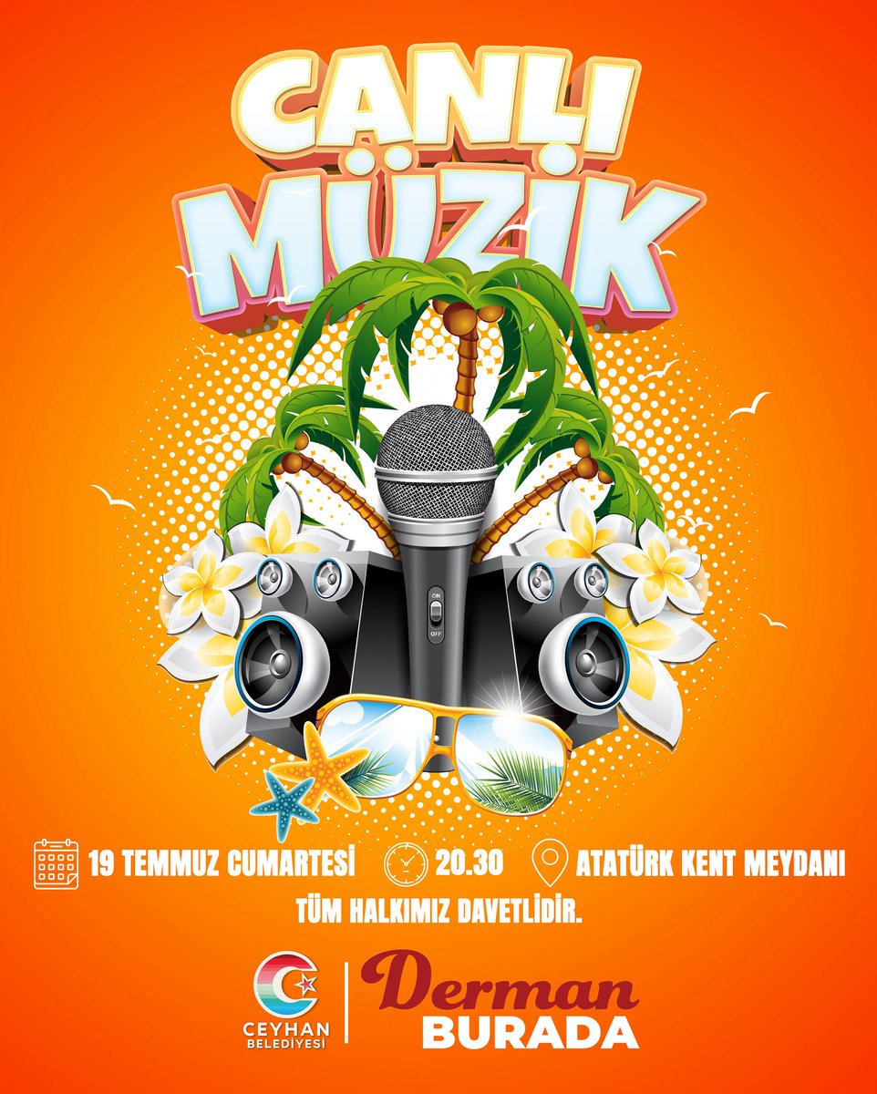 Yaz Akşamlarına Renk Katıyoruz 🎤 🎶

Müzik, eğlence, bol bol enerji… Hepsi bu yaz akşamında seninle! 💃🕺

📅 19 Temmuz Cumartesi(Bugün)
⏰ 20:30
📍 Atatürk Kent Meydanı