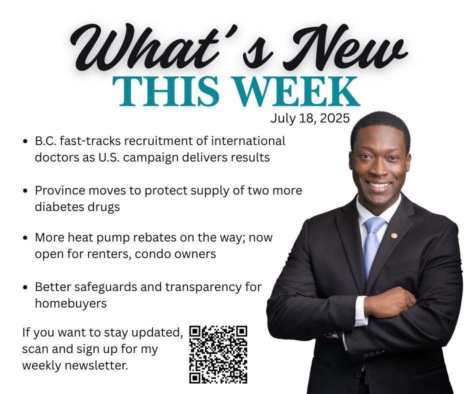 G_Anderson1's tweet image. Here’s what’s new in B.C. this week:
🩺 More international doctors coming
💊 Diabetes drug supply getting a boost
🌡️ Heat pump rebates now open to renters & condo owners
🏡 Stronger protections for homebuyers
#Nanaimo #Lantzville