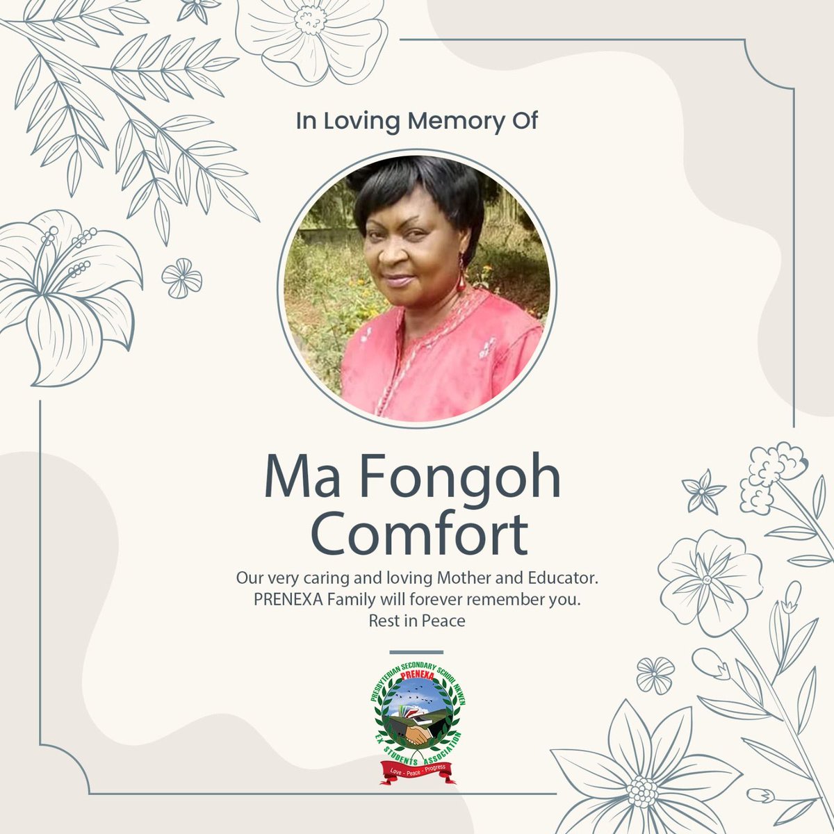 prenexa's tweet image. It's with a Heavy Heart that we announce the passing of our lovely mother and Educator, Ma Fongoh Comfort.
She left us yesterday night.
Please pray for the Her family in this difficult time.
🙏🏾🙏🏾🙏🏾🙏🏾🙏🏾🕊️