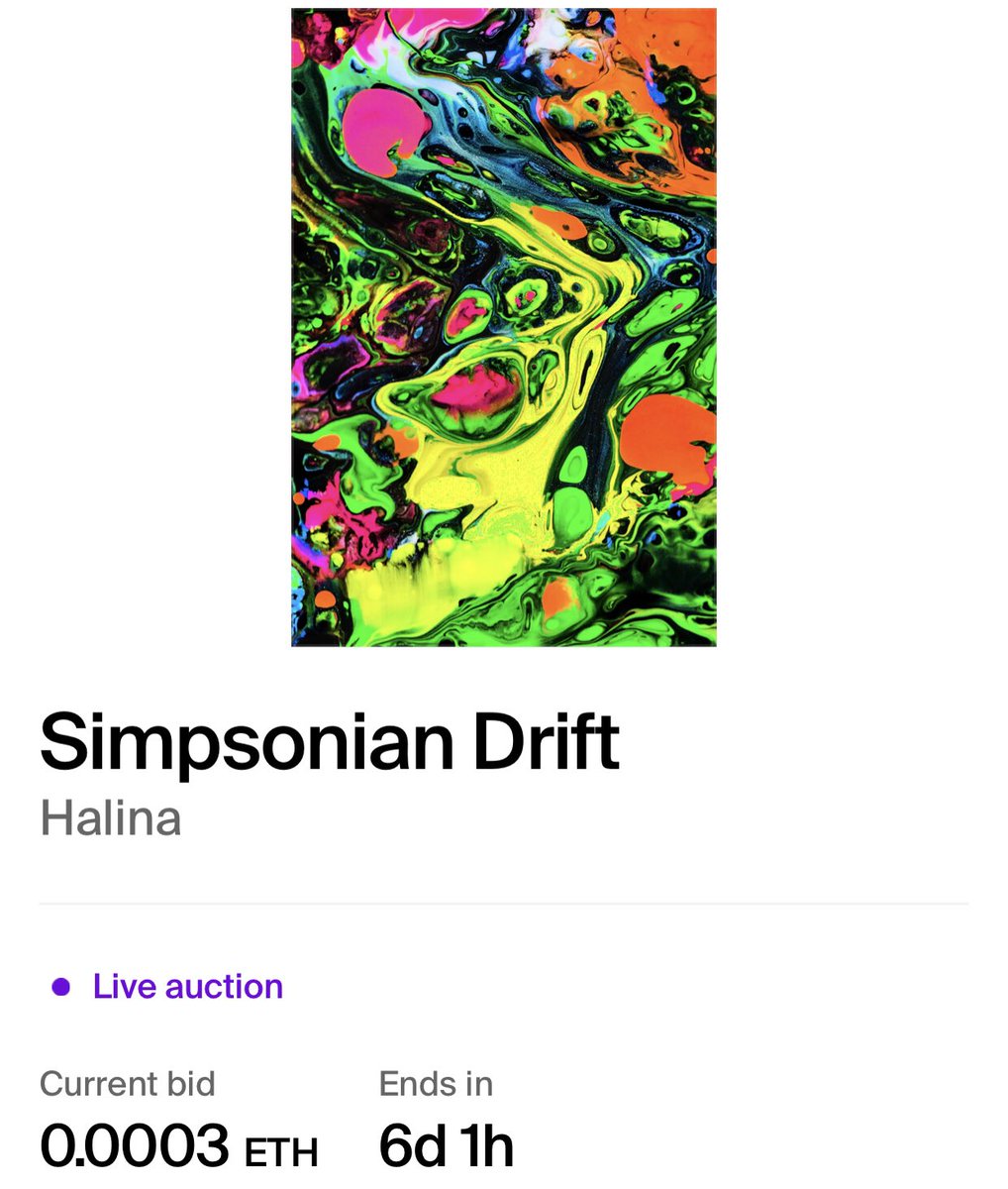 “Simpsonian Drift” is Live on Auction 

Current Bid :- 0.0003 ETH 

Let’s Go 🔥 

🔗⬇️ foundation.app/mint/base/0x07…
