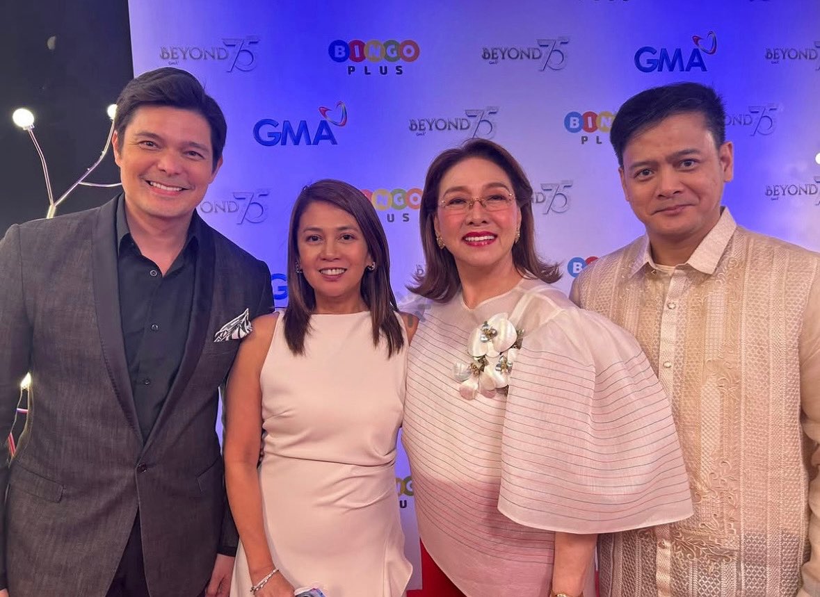 With Kapuso Primetime King Dingdong Dantes, <a href="/24OrasGMA/">24 Oras</a> anchor Mel Tiangco, and GMA Integrated News Vice President Michelle Seva at GMA’s 75th anniversary celebration. #Beyond75