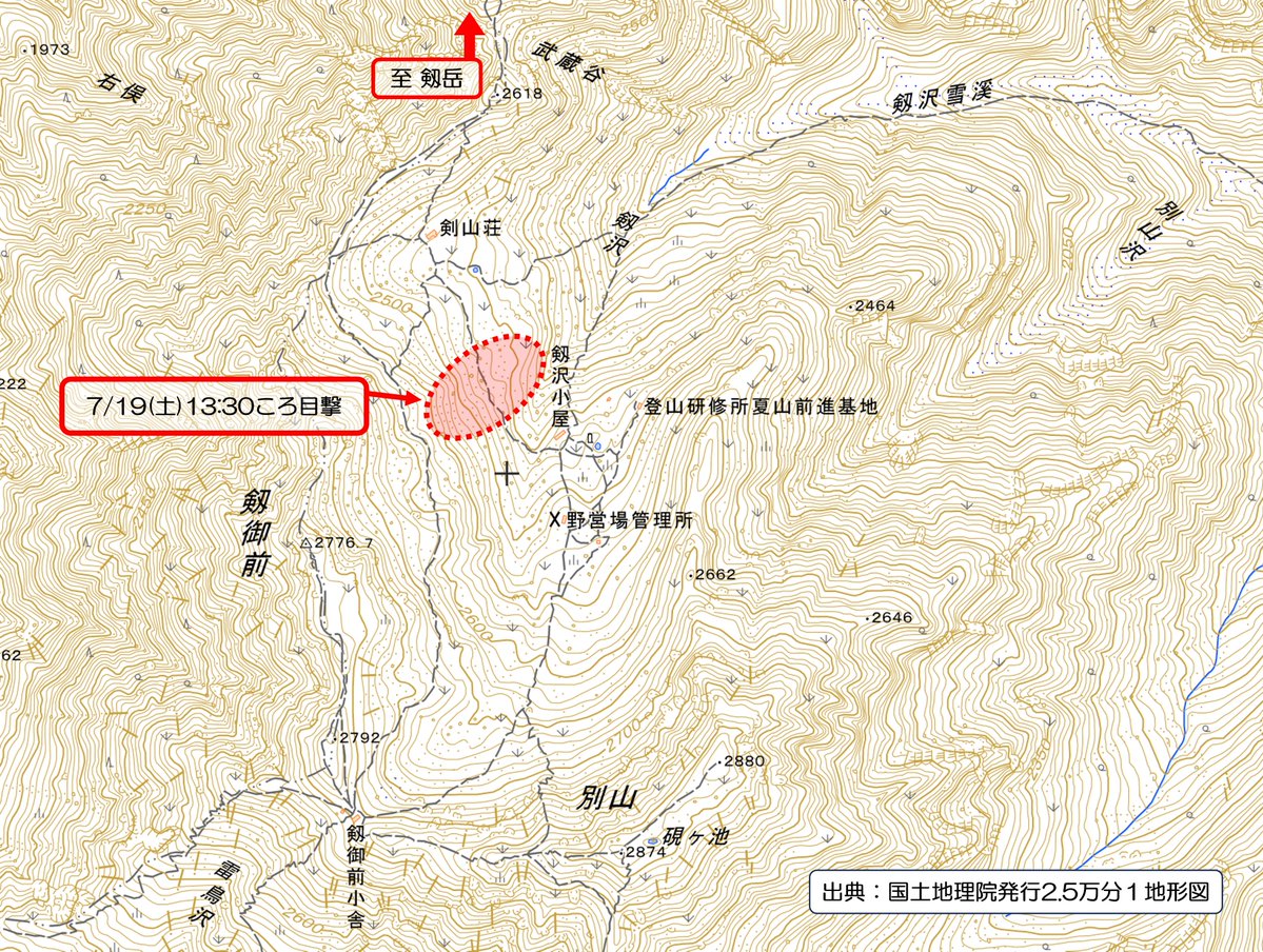 toyama_sangaku's tweet image. 【熊出没注意！(剱沢周辺)】
本日(7/19)午後１時30分ころ、剱沢小屋と剣山荘の間の登山道付近で熊の目撃がありましたので注意してください。
剱沢キャンプ場に近いため、幕営される方は
①食料をテント外で保管しない
②食べカス、ゴミ等を捨てない
を徹底してください。
#熊