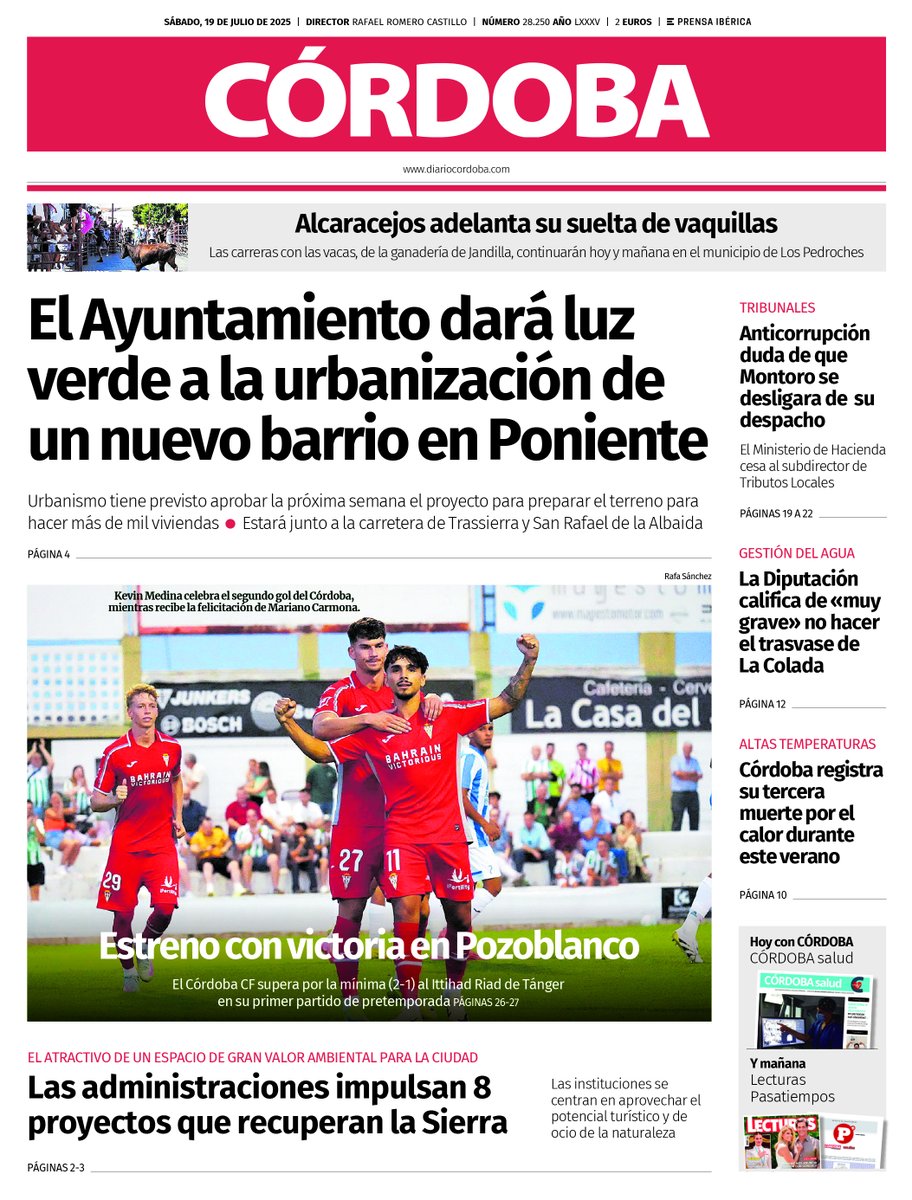 ☕️ ¡Buenos días! Esta es nuestra portada de hoy, sábado 19 de julio. Todas las #noticias y la #últimahora, en nuestra web      📷diariocordoba.com