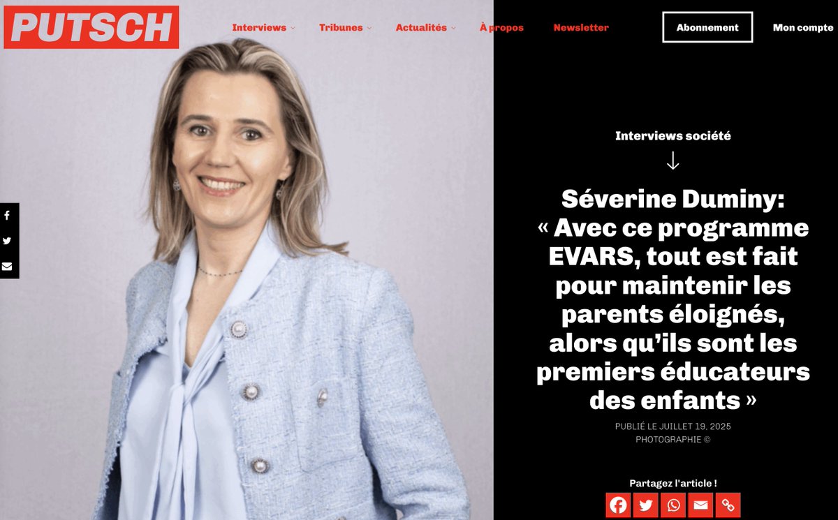 L'entretien de Séverine Duminy: « Avec ce programme EVARS, tout  est fait pour maintenir les parents éloignés, alors qu’ils sont les  premiers éducateurs des enfants » putsch.media/20250719/inter… <a href="/SeverineDuminy/">Séverine DUMINY</a> <a href="/ParentsVigil/">Parents Vigilants</a> #evars