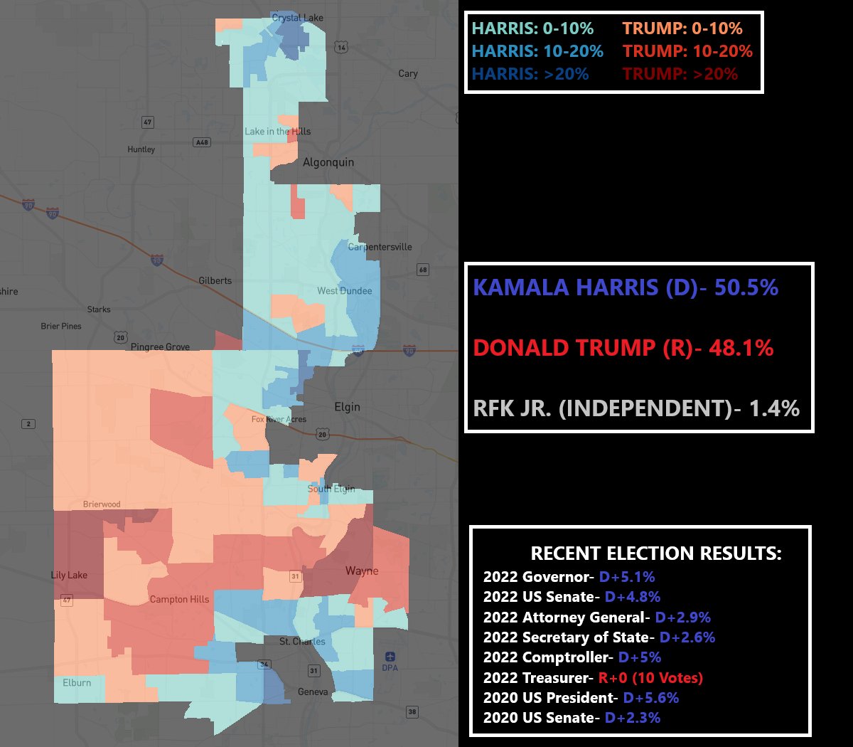 Uncrewed's tweet image. Last week, Illinois Republican State Senator Don DeWitte surprised a lot of people when he announced his retirement from #SD33 in western Chicagoland.
He won uncontested in 2022, but his district backed Harris by 2 last year. It'll now be a top target for the Dems next year.