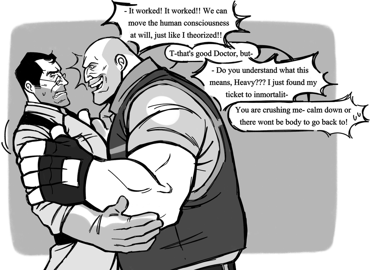 dailyheavymedic's tweet image. day 122 #tf2
(Tumblr request: Body swap) Giving someone like Medic Heavy's size and strength just sounds like something that wont end well...