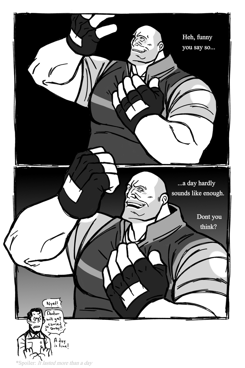 dailyheavymedic's tweet image. day 122 #tf2
(Tumblr request: Body swap) Giving someone like Medic Heavy's size and strength just sounds like something that wont end well...