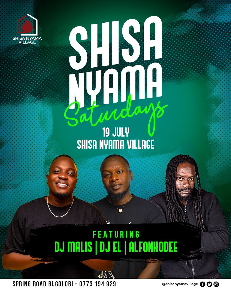 It’s Saturday, and Shisa Nyama Saturdays are back at <a href="/shisavillage/">Shisa Nyama Village</a>. 
🎧 <a href="/deejay_malis/">Malis</a>, <a href="/EL_Dj_Leo/">EL DJ 🇺🇬</a> and <a href="/alfonkodee/">Baalfo Alfonkodee</a> will be spinning hot tracks from 5PM.

Grill. Grooves. Good vibes. Come through!