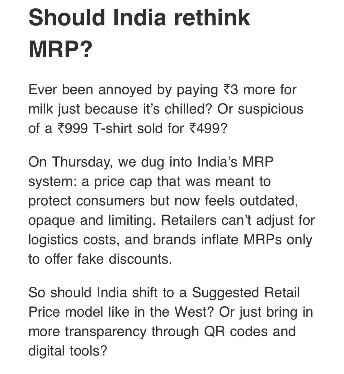 ⁦<a href="/FinMinIndia/">Ministry of Finance</a>⁩ ⁦<a href="/CimGOI/">Minister of Commerce and Industry</a>⁩ Hope govt will take some action on it. MRP is now manmana retail price