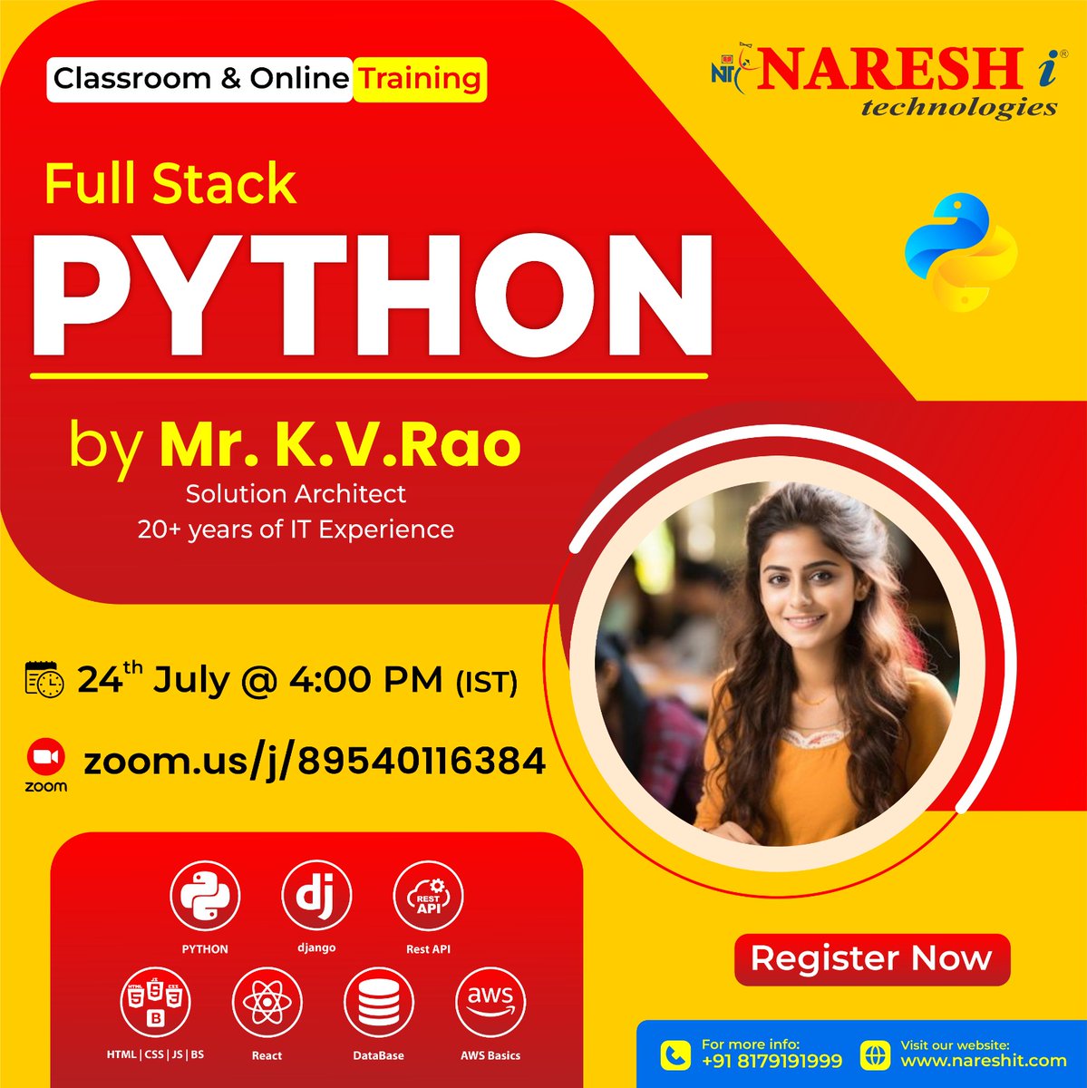 nareshitech's tweet image. 📢 New Batch Alert – Full Stack Python Training at Naresh i Technologies.
✍️ Registration Link: t.ly/FSP-24J
📅 Date/Time: 24th July @ 4:00 PM (IST)
By Mr. K.V. Rao
#Python #fullstackpython #pythonprogramming #numpy #pandas #PythonCourse #programming #sql #courses
