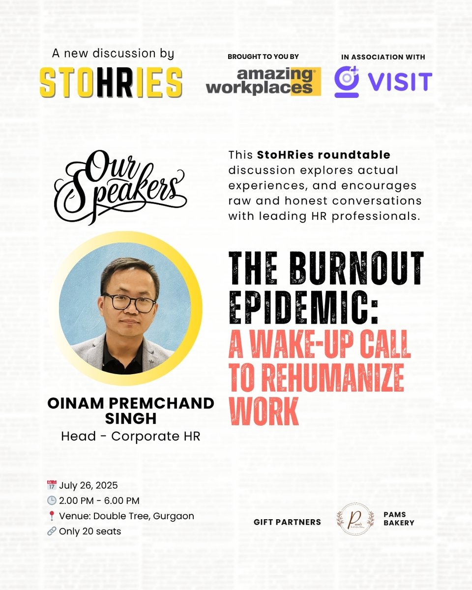 hr_amazing's tweet photo. We’re glad to welcome Oinam Premchand Singh to the StoHRies Roundtable on The Burnout Epidemic: A Wake Up Call to Rehumanize Work.

Register Now: https://t.co/PpmQOFSNwa

#StoHRies #Burnout #TotalRewards #Stress #AmazingWorkplaces #HRLeadership #BurnoutEpidemic #RehumanizeWork https://t.co/ag4jjYmwfS
