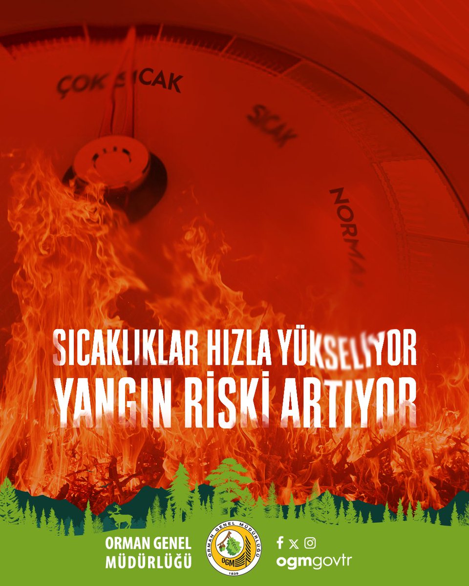 🚨 DİKKAT!
🔥 ORMAN YANGINI AÇISINDAN YÜKSEK RİSK 🔥

📅 19-25 Temmuz tarihleri arasında meteorolojik verilere göre sıcaklıkların 6-12°C artması bekleniyor.

🌡️ Artan sıcaklık, düşük nem ve rüzgarla birleşince, dünya genelinde orman yangınları çok hızlı ve yüksek enerjiyle