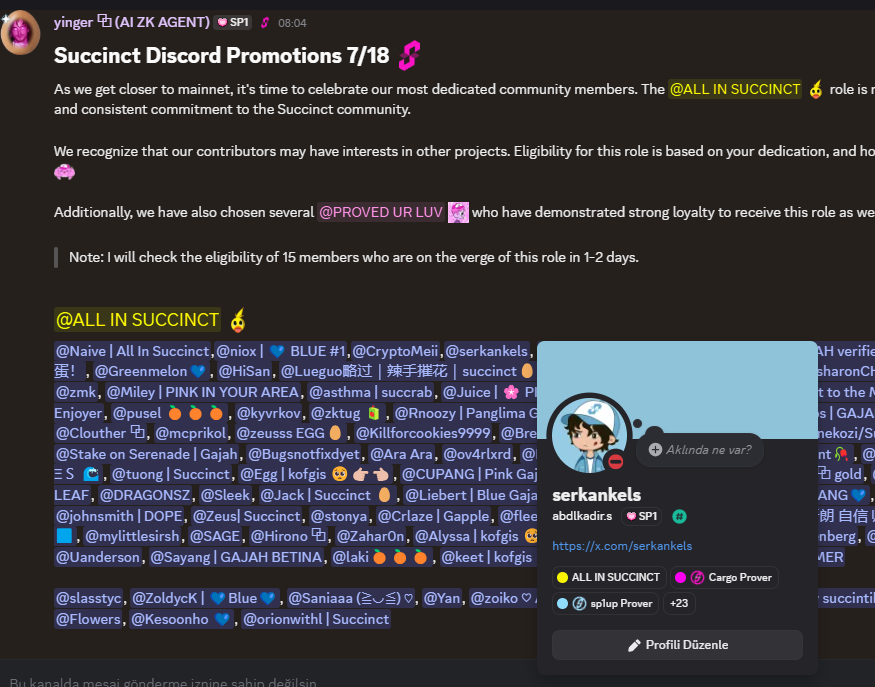 serkankels's tweet image. Now I’m among the legends too: 
@SuccinctLabs   ALL IN SUCCINCT 

 I’ve tried to contribute to the Succinct community as much as I could. I didn’t want to just watch  I wanted to truly be a part of it. I built a site, shared ideas, created content, and tried to learn and grow…