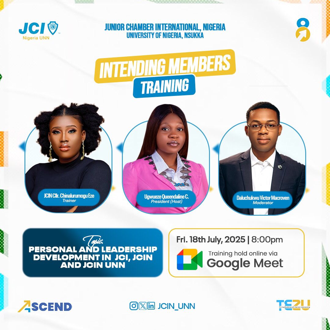 Just wrapped up an electrifying 3-day training (14th, 16th &amp; 18th July 2025) by JCIN UNN! Learned about JCI affairs, how to be an effective member, lead, network, and think critically. Grateful for the experience 🙏🏼
#ASCEND #JCIN_UNN #TEZU #Leader
<a href="/JCIN_UNN/">JCIN_UNN</a>