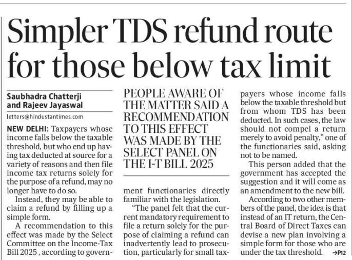 JayaswalRajeev's tweet photo. Parliamentary panel favours a people-friendly #DirectTaxCode (DTC), likely to be presented in the #MonsoonSession2025 and after enactment, will be implamented from April 1, writes @htTweets @SaubhadraC https://t.co/bpLJaJ6jTw