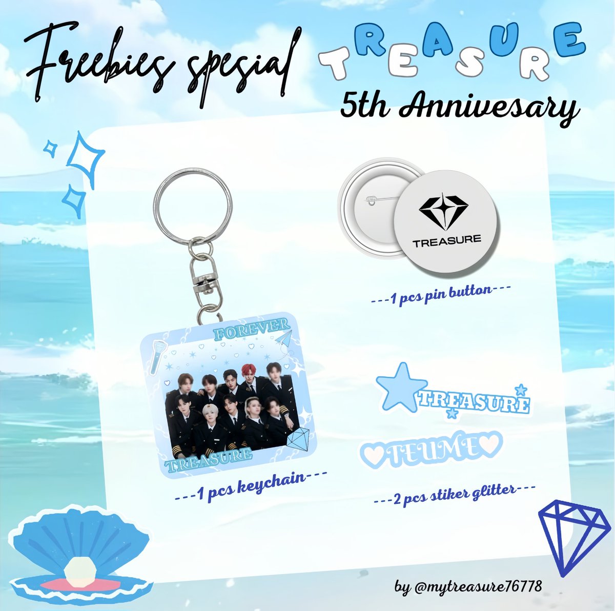 hallo teumeee🙌🩵aku mau bagi freebies online nichh♡spesial anniverseri 5th TREASURE💎🤍

help rt and like juseyooo
Co by🍊 08.08 

does anyone want to be tagged to claim their freebies? drop@ur yours below!!♡