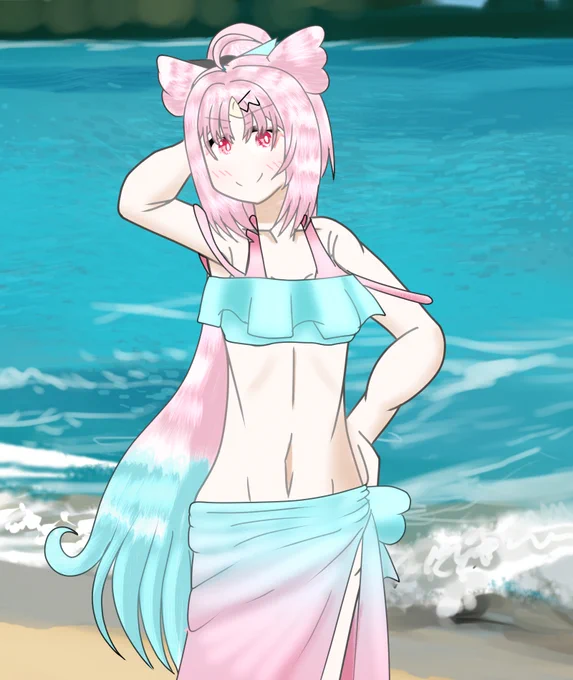 おしゅいさんが大人の水着をご所望とのことなので 脳みそがカラカラになるまで考えた結果こうなりましたん #すいギャラリー