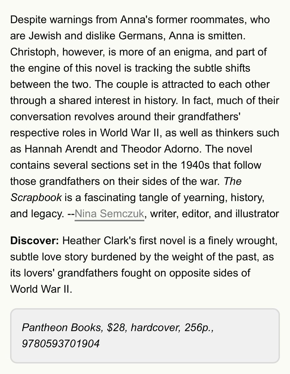 Plathbiography's tweet image. Thanks @ShelfAwareness for choosing THE SCRAPBOOK as one of this week’s best books! “Heather Clark’s first novel is a finely wrought, subtle love story burdened by the weight of the past.”