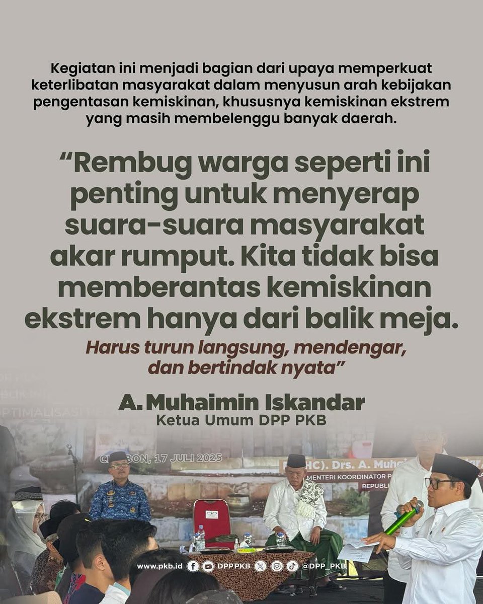 Gus Menko <a href="/cakiminow/">A Muhaimin Iskandar</a> menggelar rembug warga di Ponpes Gedongan, Cirebon, sebagai langkah nyata menyusun kebijakan pengentasan kemiskinan ekstrem. Beliau menegaskan pentingnya mendengar dan bertindak nyata demi mencapai target nol persen kemiskinan ekstrem pada 2026.

#RembugWarga