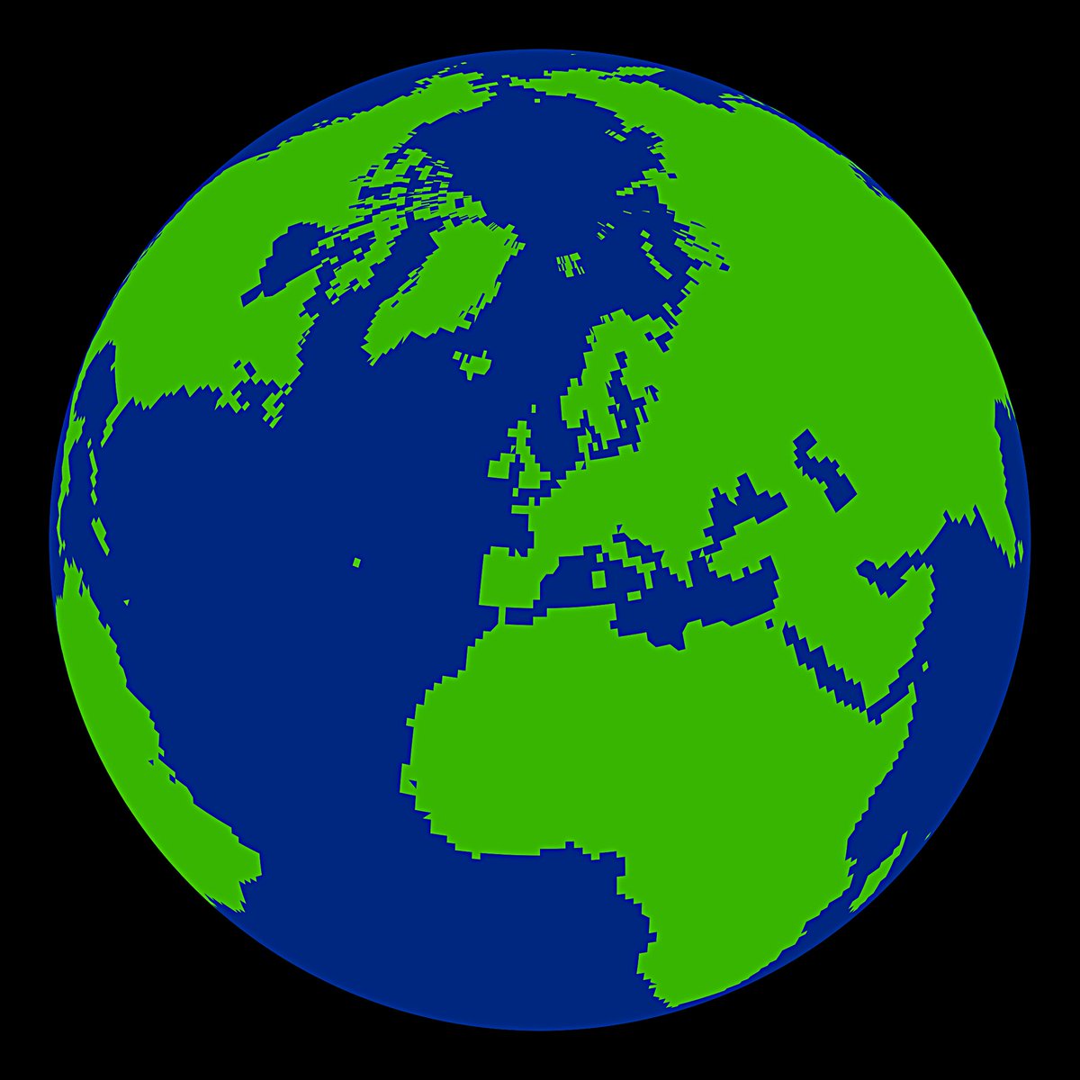 TerribleMaps's tweet image. Earth, but with coastline data rounded to the nearest latitude/longitude