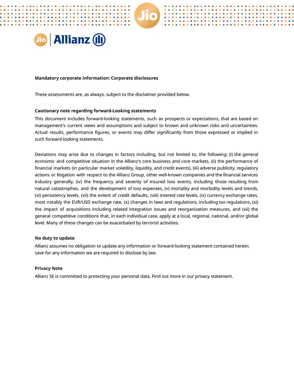 JioFinance1's tweet image. Big news! Jio Financial Services &amp;amp; Allianz join forces in a 50:50 reinsurance joint venture to revolutionize India's insurance ecosystem &amp;amp; support 'Insurance for All by 2047'.

#JioFinancialServices #Allianz #InsuranceForAll #India2047