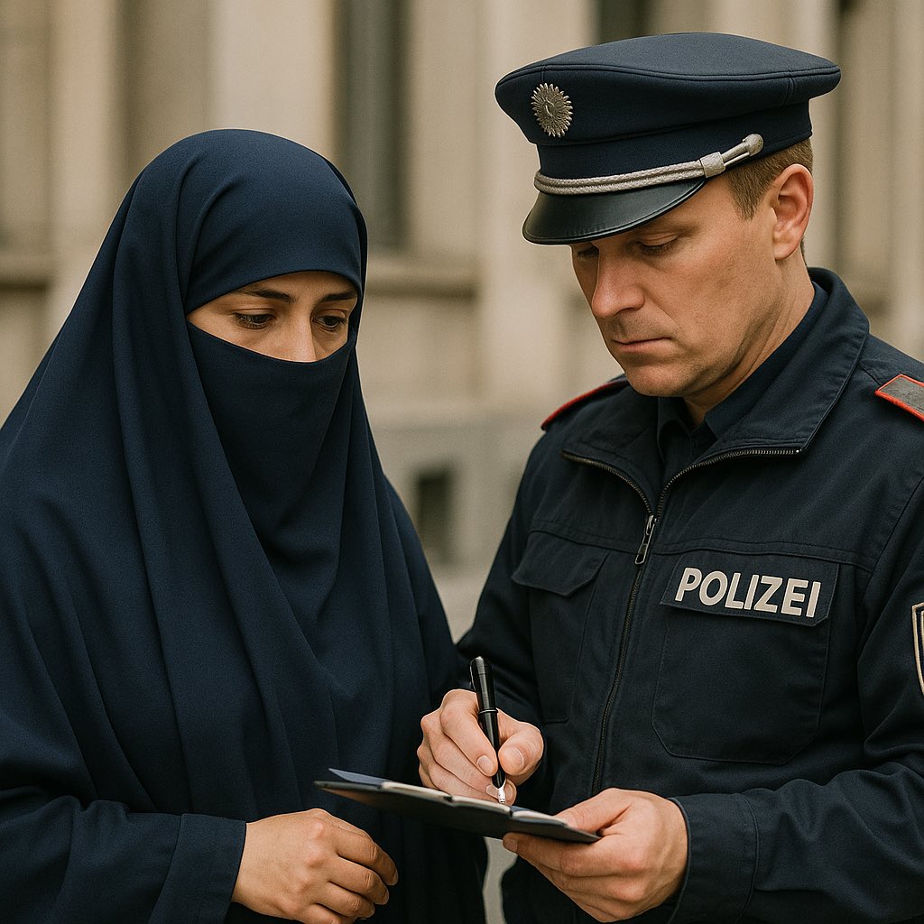 thinking_bull's tweet photo. 📜 In Austria dal 2017 è vietato coprire il volto in pubblico: non solo burqa e niqab, ma anche caschi e maschere.
Eccezioni: motivi sanitari, professionali, sportivi e culturali.
👮‍♂️ Multe fino a 150€.
Una legge discussa, dal tono apparentemente neutro, ma fortemente simbolica. https://t.co/YVAgr3ir0x