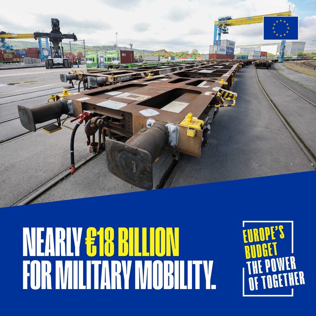 KubiliusA's tweet image. To improve movement of troops, military kit and so defence readiness, funds for #militarymobility will increase tenfold under the new #MFF; supporting civilian & military dual-use investment in a major boost for cybersecurity, infrastructure and defence capability development🇪🇺