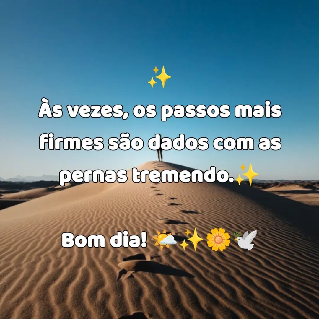 ✨
Às vezes, os passos mais 
firmes são dados com as 
pernas tremendo.✨

Bom dia! 🌤️✨🌼🕊️