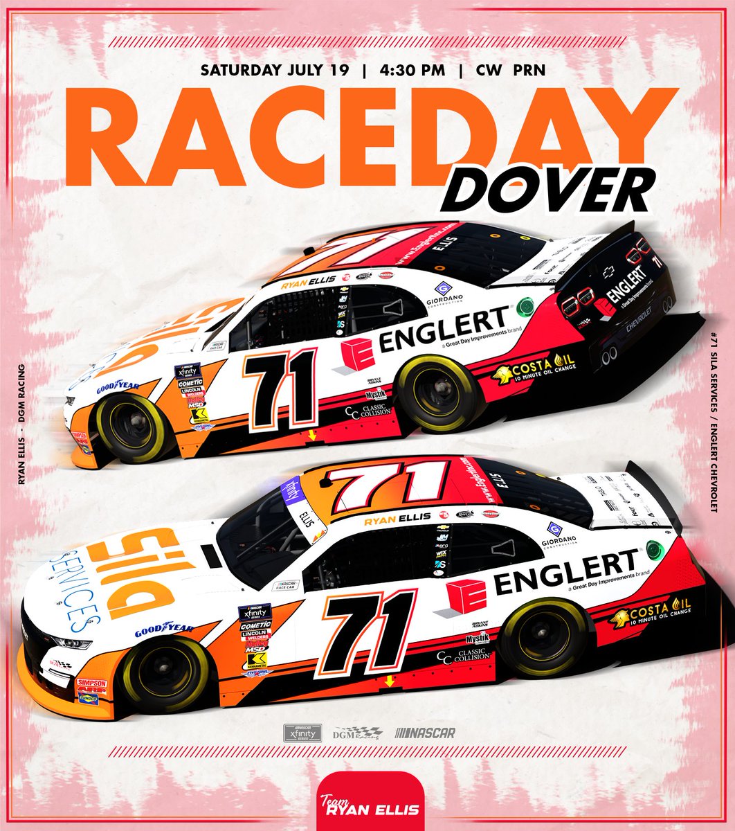 Ben Horton (@horton2802) on Twitter photo It's race day for <a href="/ryanellisracing/">Ryan Ellis</a> and the #71 <a href="/SilaHeatAir/">Sila Heating, Air Conditioning & Plumbing</a> / Englert Inc Chevrolet from <a href="/MonsterMile/">Dover Motor Speedway</a>.
P&Q 11 AM ET | CW App
🟢 4:30 PM ET
📺 <a href="/TheCW_Sports/">The CW Sports</a>
📻 PRN | <a href="/SiriusXMNASCAR/">SiriusXM NASCAR Radio (Ch. 90)</a>
<a href="/DGMRacingFL/">DGM Racing</a> <a href="/TeamRyanEllis/">Team Ryan Ellis</a> <a href="/classicollision/">Classic Collision</a> <a href="/MystikLubes/">mystiklubes</a> <a href="/CostaOils/">Costa Oil™ - 𝘙𝘢𝘤𝘪𝘯𝘨</a> #TeamEllis It's race day for <a href="/ryanellisracing/">Ryan Ellis</a> and the #71 <a href="/SilaHeatAir/">Sila Heating, Air Conditioning & Plumbing</a> / Englert Inc Chevrolet from <a href="/MonsterMile/">Dover Motor Speedway</a>.
P&Q 11 AM ET | CW App
🟢 4:30 PM ET
📺 <a href="/TheCW_Sports/">The CW Sports</a>
📻 PRN | <a href="/SiriusXMNASCAR/">SiriusXM NASCAR Radio (Ch. 90)</a>
<a href="/DGMRacingFL/">DGM Racing</a> <a href="/TeamRyanEllis/">Team Ryan Ellis</a> <a href="/classicollision/">Classic Collision</a> <a href="/MystikLubes/">mystiklubes</a> <a href="/CostaOils/">Costa Oil™ - 𝘙𝘢𝘤𝘪𝘯𝘨</a> #TeamEllis