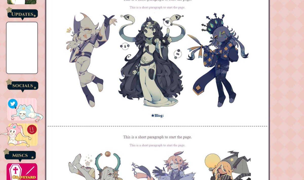 Deathenize's tweet image. update- i almost finished my goal of 20 starter character
- my goals :
20 characters
10 comic pager
10 artworks
- 2 articles : articles are world/species explantion glossarys. im playing around with the ui of the website :3