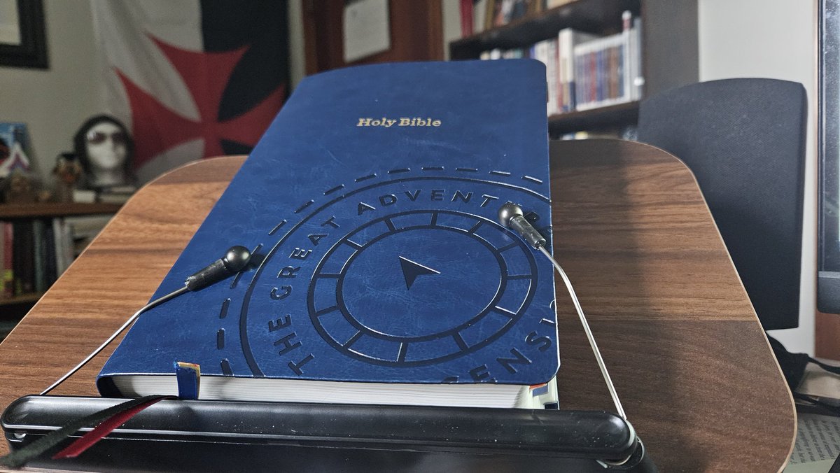 My Bible is locked up because I'm Catholic, and we're not allowed to have access to it. Only my bishop can unlock it, and I have to read it in his presence. Once I'm done, I'm going to perform my daily Seven Sacraments to renew my ticket to heaven, followed by purchasing an