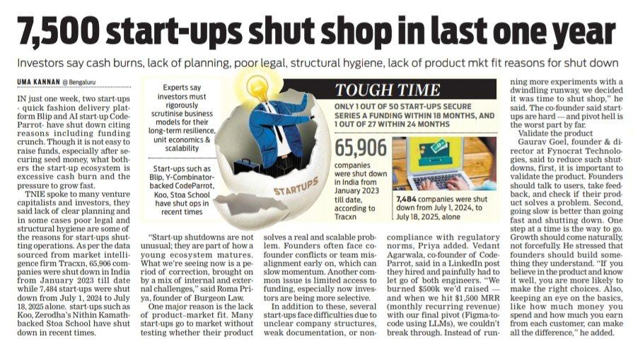 ayushpranav3's tweet image. 🚨 7,500 Indian startups shut shop in the last year.
That’s ~20 every day.