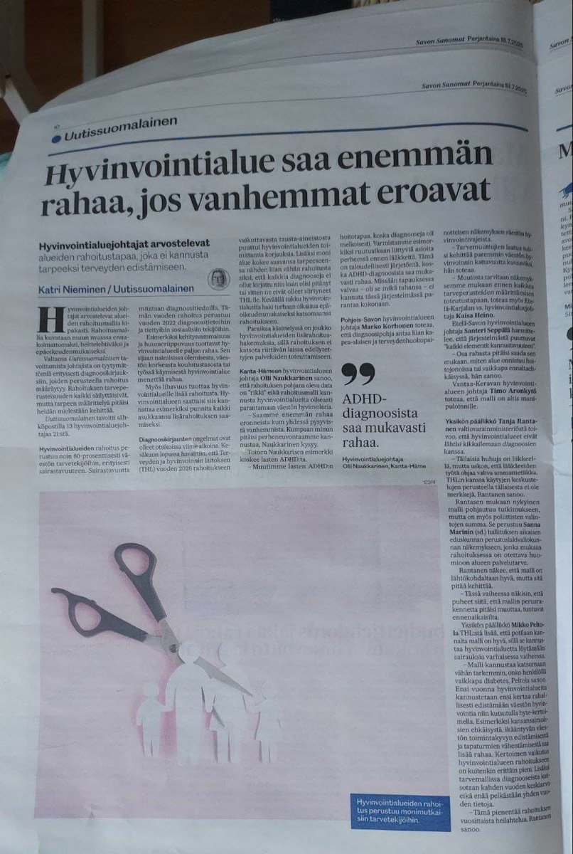 Lifflander's tweet image. Sote-uudistus oli susi jo syntyessään. Hyvinvointialueiden kannustimet aivan viturallaan: Lisää rahaa tulee lihavuudesta, avioeroista ja ADHD-diagnooseista. "Saattaisi kannattaa punnita kaikki asukkaat lisärahoituksen saamiseksi". Kuka keksi näin tyhmän systeemin?
