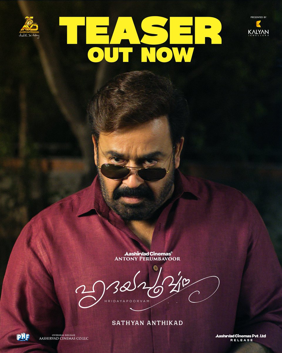 Antony Perumbavoor (@antonypbvr) on Twitter photo #Hridayapoorvam official teaser
๐youtu.be/GkAUsuGMqm8
#August28 #OnamRelease
#HridayapoorvamTeaser
<a href="/Mohanlal/">Mohanlal</a> #SathyanAnthikad <a href="/antonypbvr/">Antony Perumbavoor</a> <a href="/MalavikaM_/">Malavika Mohanan</a>
#sangeethprathap <a href="/aashirvadcine/">Aashirvad Cinemas</a> <a href="/AVDdxb/">Aashirvad Cinemas Dubai</a>
#sonuTP #akhilsathyan #anoopsathyan #Hridayapoorvam official teaser
๐youtu.be/GkAUsuGMqm8
#August28 #OnamRelease
#HridayapoorvamTeaser
<a href="/Mohanlal/">Mohanlal</a> #SathyanAnthikad <a href="/antonypbvr/">Antony Perumbavoor</a> <a href="/MalavikaM_/">Malavika Mohanan</a>
#sangeethprathap <a href="/aashirvadcine/">Aashirvad Cinemas</a> <a href="/AVDdxb/">Aashirvad Cinemas Dubai</a>
#sonuTP #akhilsathyan #anoopsathyan