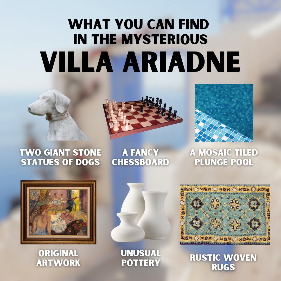 Things you can find in the mysterious Villa Ariadne in Crete - the stage for all the summer secrets of Beside the Turquoise Sea by @emmaburstall 🌞💙 Read for 99p or FREE with Prime ✨ mybook.to/BesidetheTurqu…