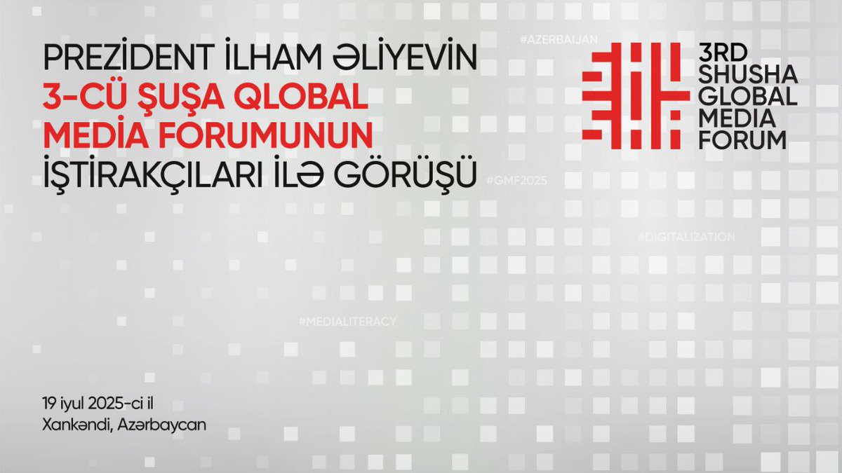 azpresident's tweet image. Prezident İlham Əliyevin 3-cü Şuşa Qlobal Media Forumunun iştirakçıları ilə görüşü
youtube.com/live/yOLA2sMMq…