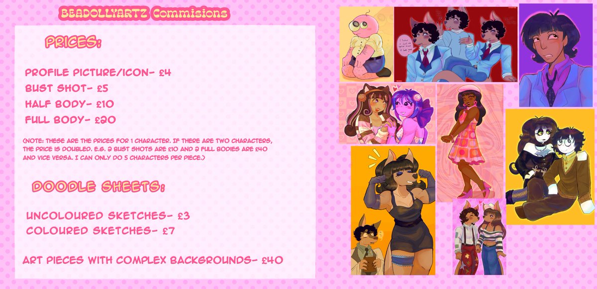 BEADOLLYARTZ's tweet image. UPDATED C0MMISSION INFO!
Opening 10 slots since I’m going to a con on August 10th and I’d like to save some money for it
I only accept PayPal payments.
Details below!
