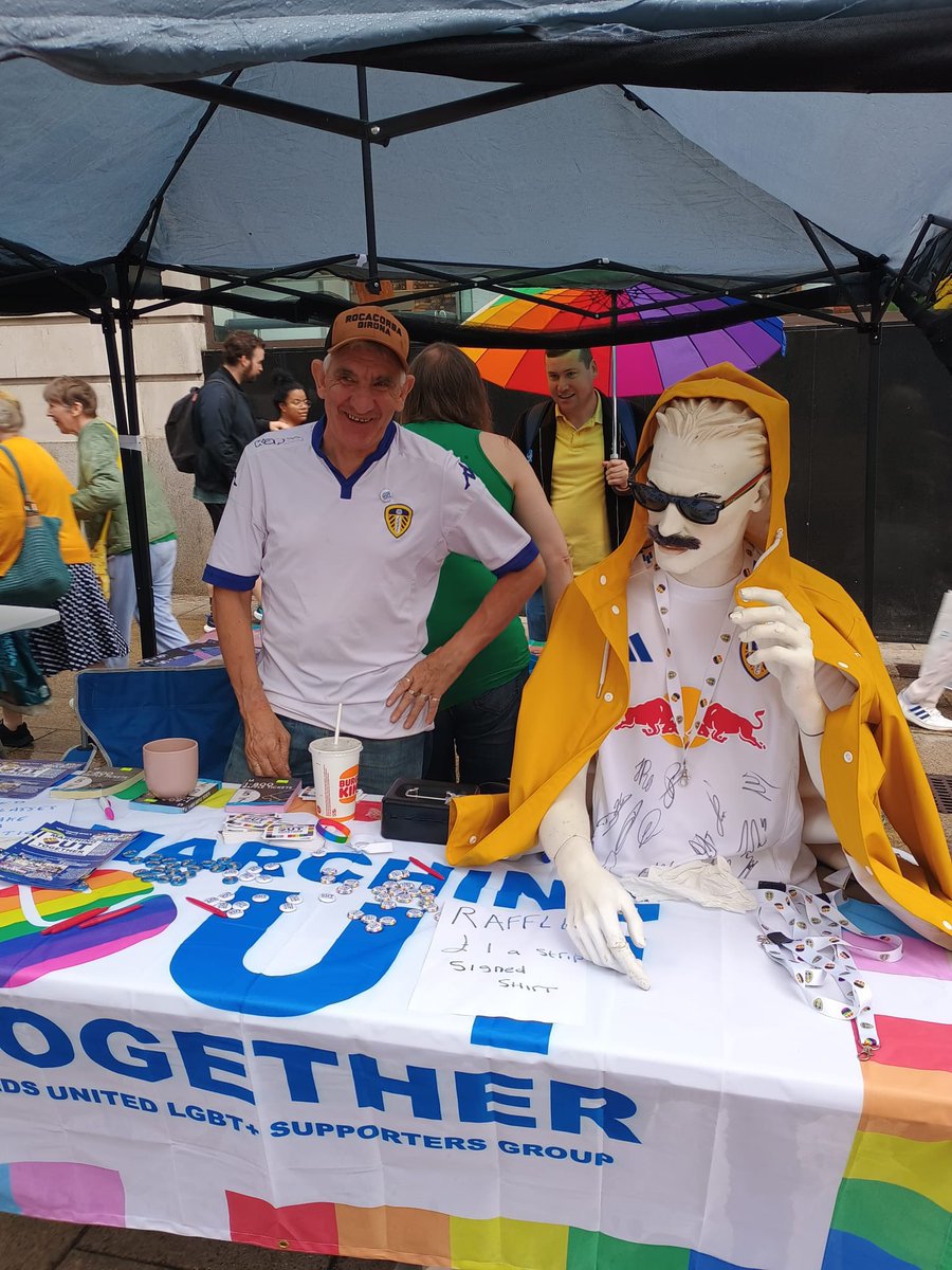 Well, we tried to keep Freddy dry. Even <a href="/mickmodern/">Mick Ward</a> gave up his coat but unfortunately we’ve had to make a soggy retreat for the day. 

We’ll be back at the stall at Leeds Bridge tomorrow and hope to see as many of you there as possible for #LeedsPride 🏳️‍🌈🏳️‍⚧️ #lufc