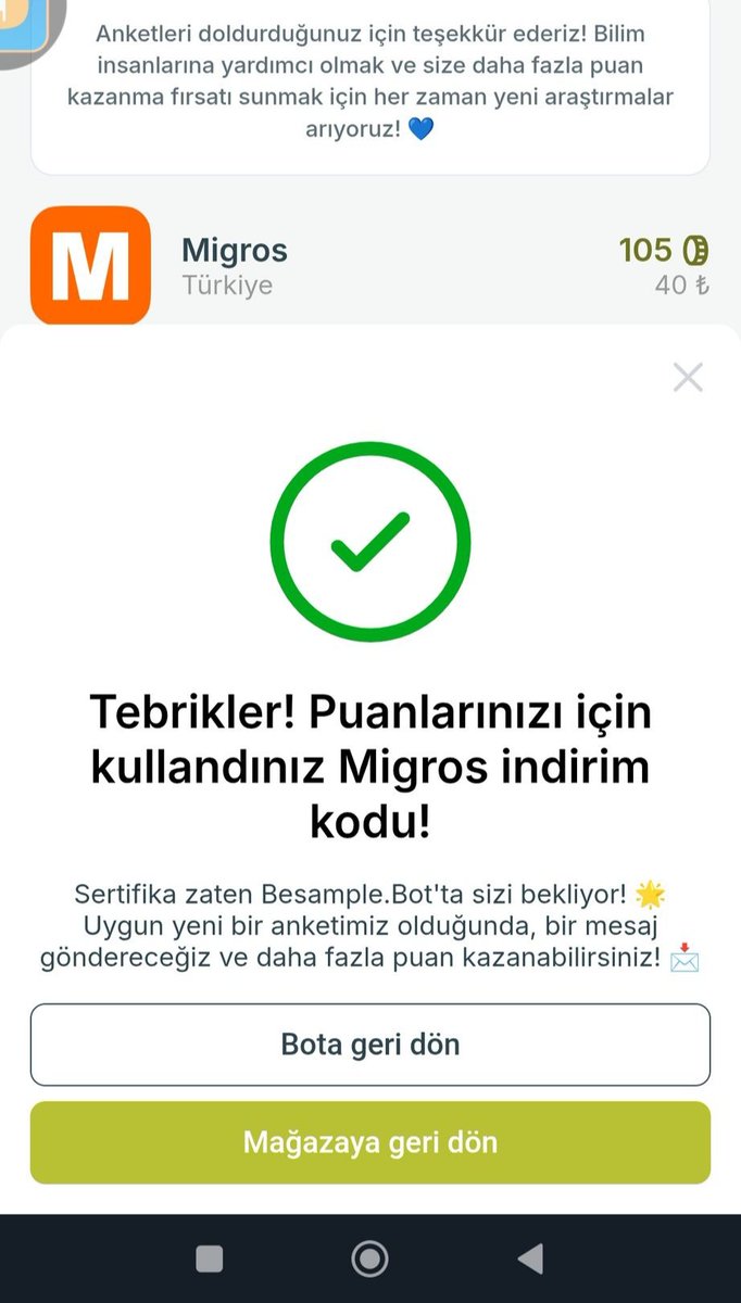 haticee_35_'s tweet photo. Hediye veren Anket botu buldum çok basit Telegram kullanan varsa katılsın 

Migros Marketlerde geçerli kasiyere Dijital kodum var diyorsunuz hemen kodu girip indirim düşüyor.

https://t.co/n9i8eaIAaC

#migros
#indirim
#dijitalkod
#hediye
#gift
#cekilis
#reklam https://t.co/VHTlIZDTCg