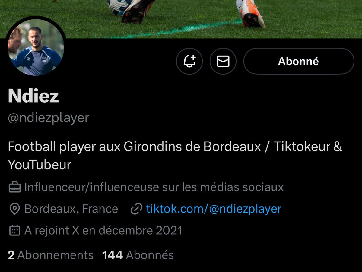 La blague … on a un joueur « Tiktokeur &amp; Youtubeur » dont le 💼 est « influenceur sur les médias sociaux »  

Les #Girondins c’est quand meme un autre club aujourd’hui… quelle tristesse 😭