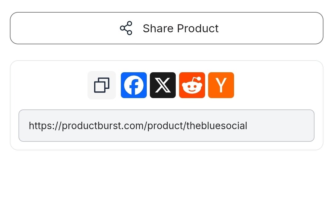 You can now share your products directly from <a href="/productburst1/">Product Burst</a> 

Or you simply copy your url.