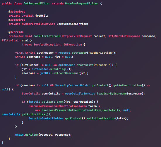 JWT Authentication with Spring Security:
JWT-based security is stateless and ideal for REST APIs.
Spring Security allows token parsing, validation, and role-based access.
You intercept the request with a filter and authenticate it.
Secure, scalable, and avoids session storage on