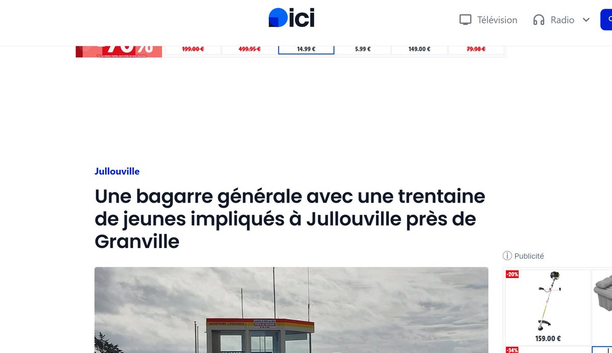 ojim_france's tweet image. 🔴30 délinquants sèment la terreur dans la station balnéaire de Jullouville, un commerçant poignardé : le service public accusé de manipuler ses lecteurs en évoquant simplement "une bagarre générale avec des jeunes".
(MàJ : Face au tollé, France bleu corrige son titre)
