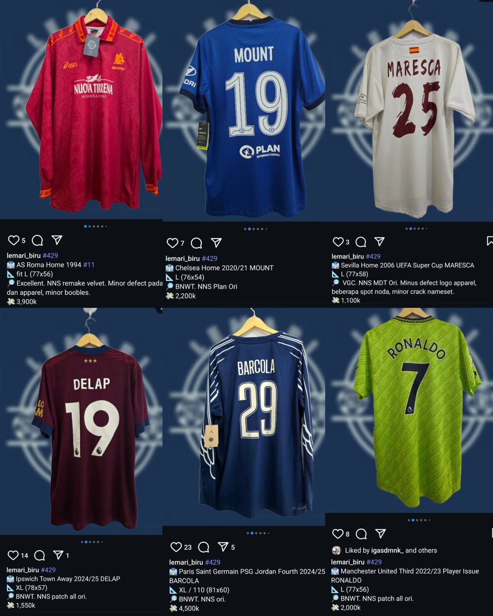 426 <a href="/Jerseyforum/">Si Paling Jersey</a> NEW DROPS! PSG PI, AS Roma LS. Chelsea, Ipswich, MU CR7, Sevilla Maresca 🤩

Detail di gambar / meluncur ke:

📷 IG instagram.com/lemari_biru
☎️  WA +6281110067132
#jersey4sale