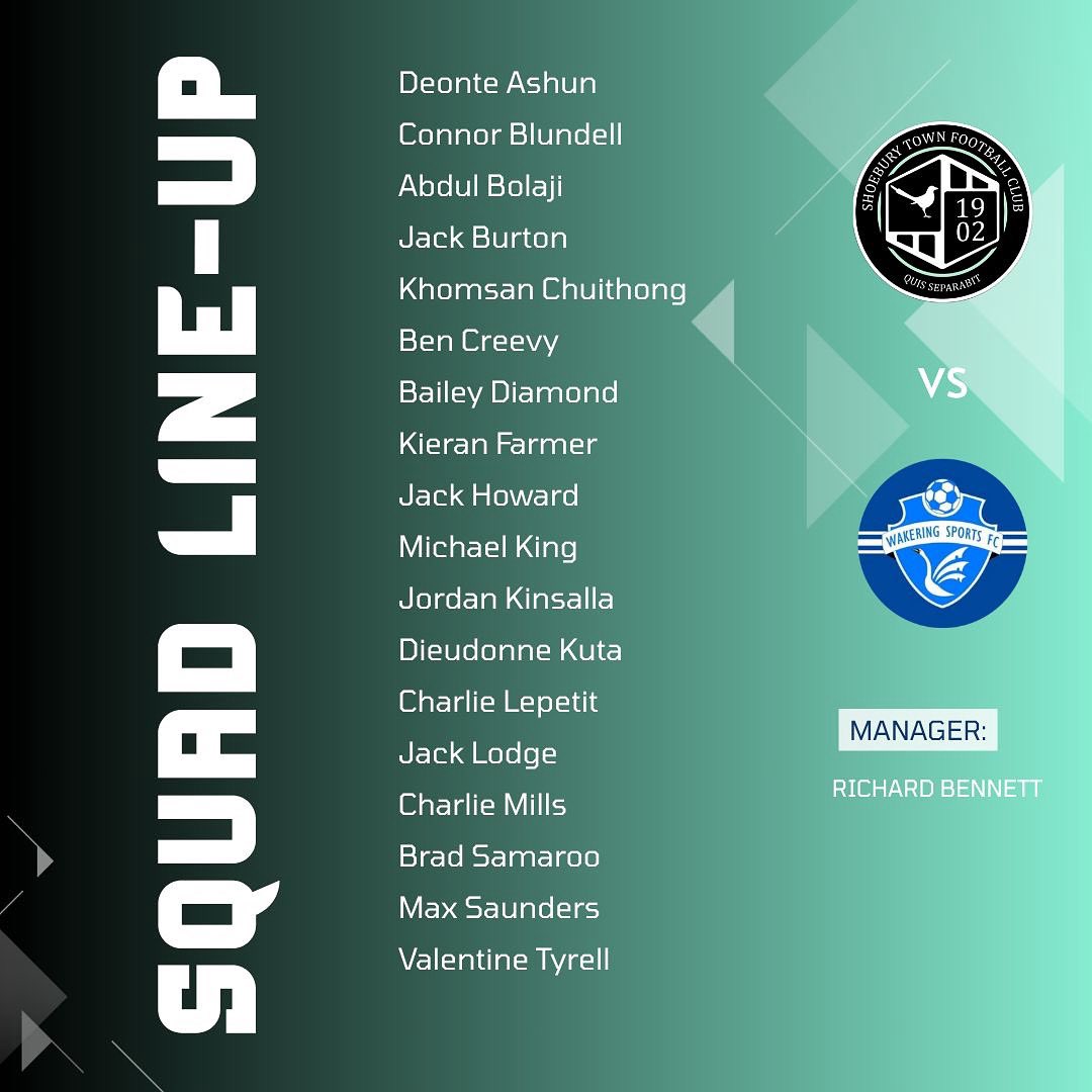 ShoeburyTownFC's tweet image. Today’s Squad🖤🤍🖤🤍