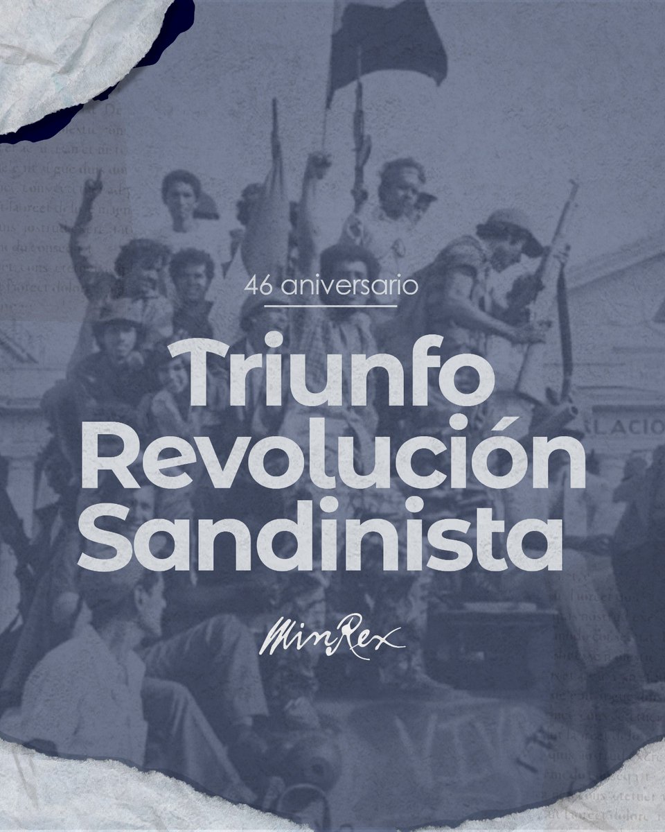Con motivo del 46 aniversario del Triunfo de la Revolución Popular Sandinista, #Cuba 🇨🇺 felicita al heroico pueblo y gobierno de #Nicaragua 🇳🇮, y ratifica su respaldo a la  defensa de la soberanía y el bienestar del pueblo nicaragüense.