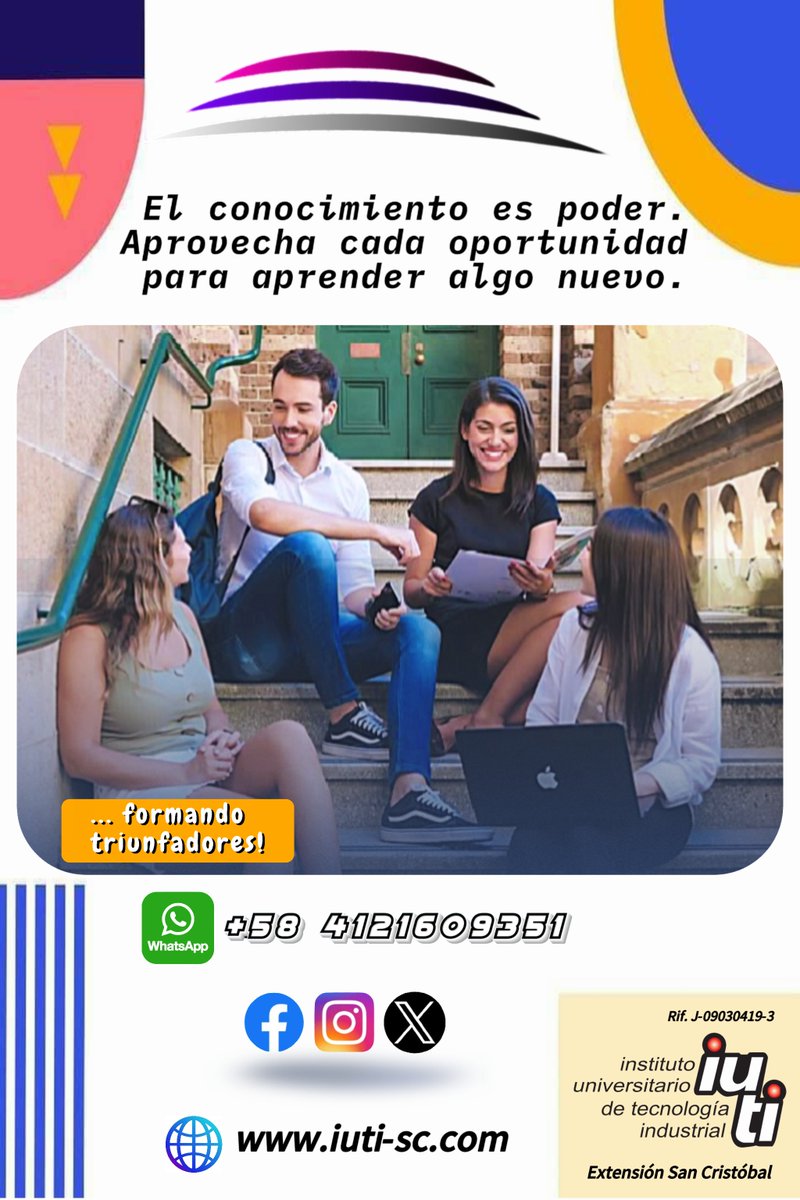 iuti_sc's tweet photo. #iutisancristobal #mensajespositivos 👍
 ✅#EducacionDeCalidad 
📲Contacto (WhatsApp solo mensajes): +58 4121609351.
... formando triunfadores❗️ 🎓 https://t.co/C60WsmruPM