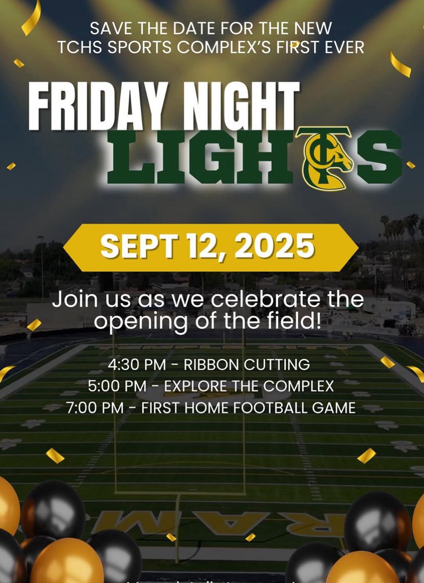 TCRamsFootball's tweet photo. Official Grand Opening!

Sept 12 Home Opener vs Bosco Tech! https://t.co/fdPEdBCM0A