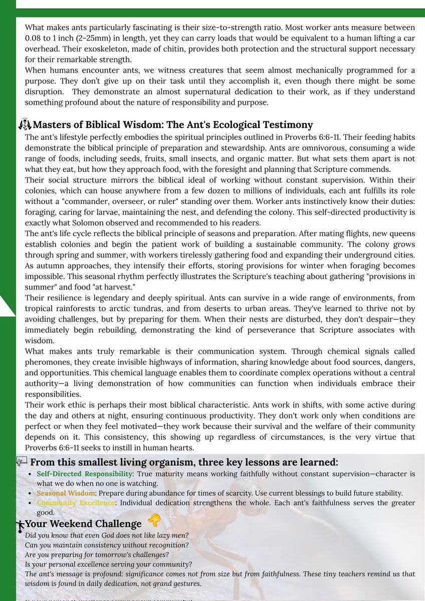 Dear freinds, 
Happiest Weekend and your lovely families! 
Your #MotherNatureStory 4 is here for your weekend reading: "The Courageous Ant: The Biblical Lesson in our Daily Living". 
Enjoy your Weekend Reading to Become a Better Nature Lover
🔗: mothernaturestories.wordpress.com/2025/07/19/a-w…