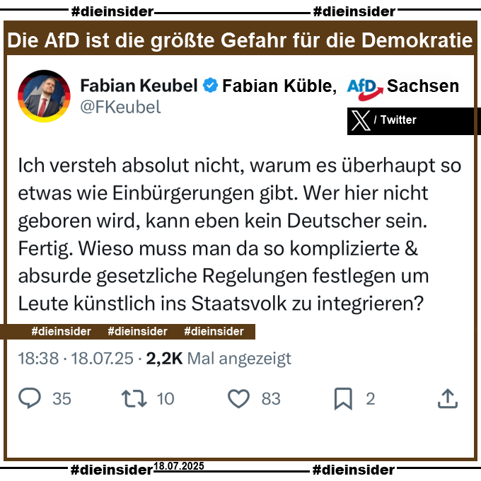 Die_Insider's tweet image. Die #AfD ist Demokratie- und Verfassungsfeindlich!
Wann kommt das #AfDVerbot?
#LautGegenNazis #NiemalsAfD
#GemeinsamGegenHass #DieInsider